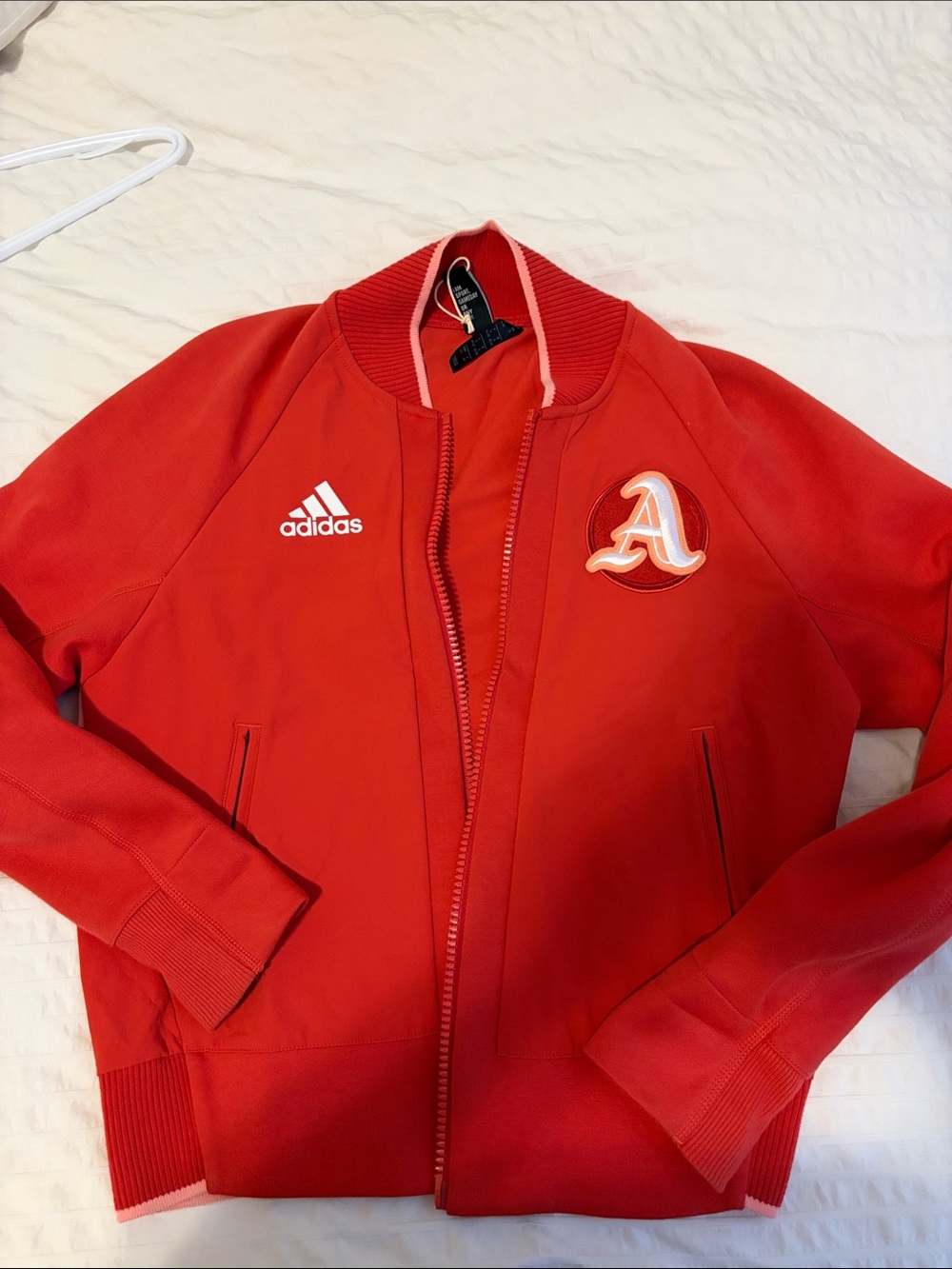 adidas Women's Red Varsity Bomber Jacket with A Patch
